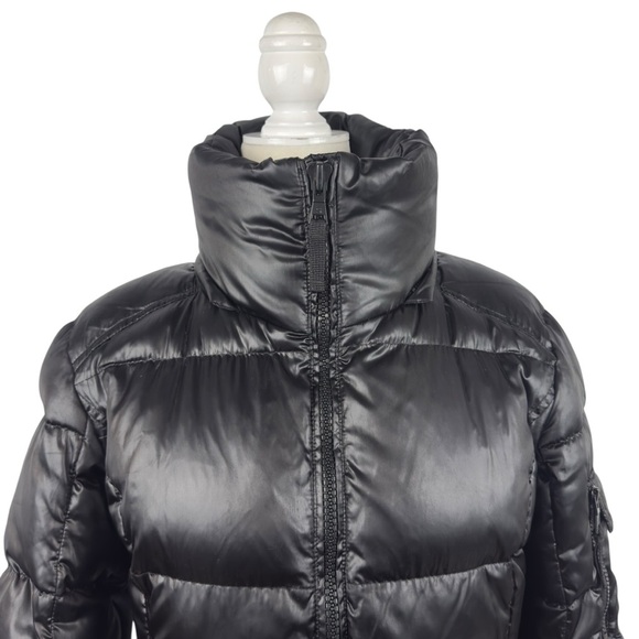 S13 NY Kylie Down Puffer Jacket Women S Black Nylon Coat Cuff Thumbholes No Hood - Picture 2 of 15